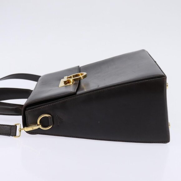 Salvatore Ferragamo Gancini Hand Bag Leather 2way Brown Gold Auth 147511 - Picture 6 of 16